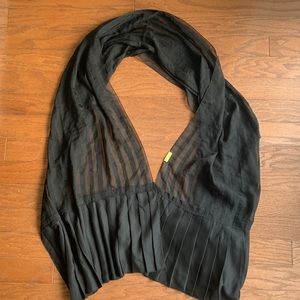 Echo Sheer Pleated Long Black Scarf Wrap Shawl Cover Up Gala Event Prom Evening